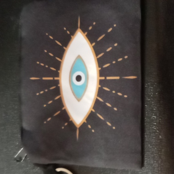 EVIL EYE CARD HOLDER/COIN PURSE/COSMETIC KEY FOB ZIP TOP SURPRISE INSIDE 5X4 - Picture 1 of 2